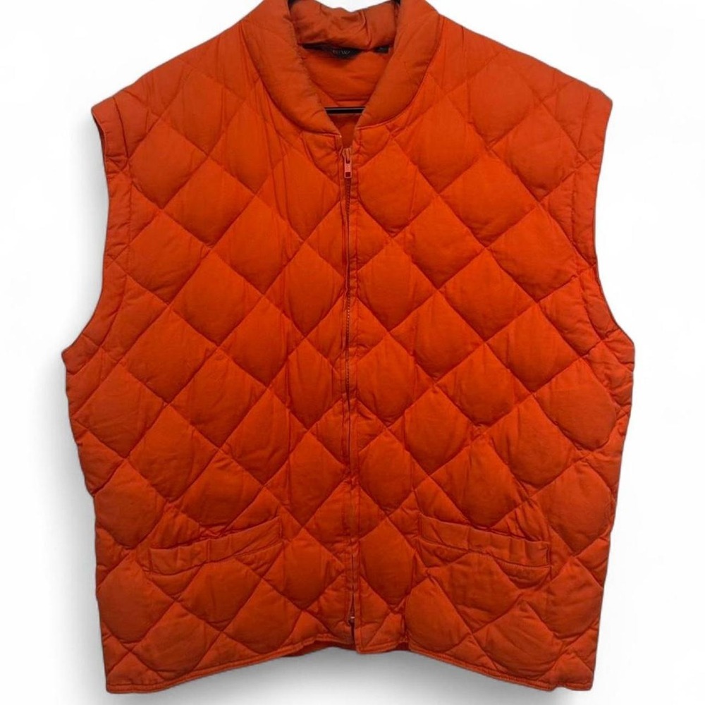 Vintage J.Crew Orange Quilted Down Gilet Puffer Vest Mens Large RN 62011